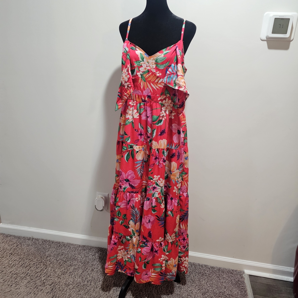 Eliza J Pink Floral Tie Front Tiered Maxi Dress Size 12 {Bx21} - Picture 3 of 12
